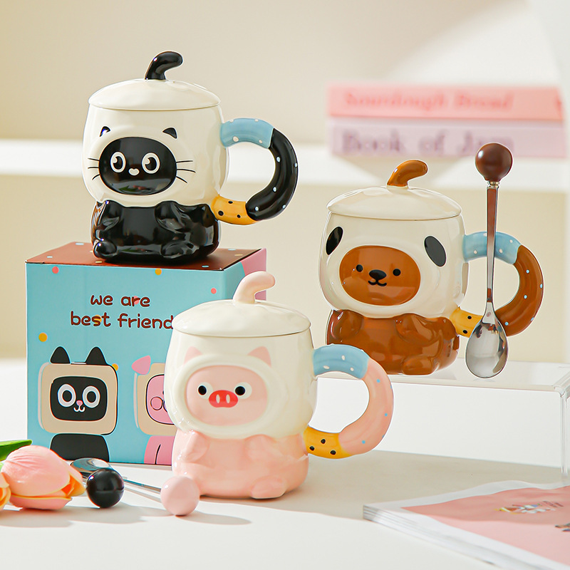 Caricatura encantadora cerimía cerámica con tapa para dar a la chica cumpleaños amiga práctica acompañante caja de regalo