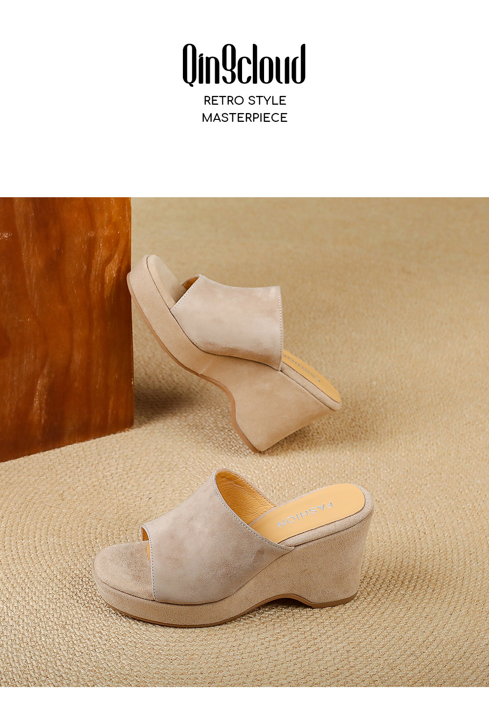 Sandal cao gót nữ đế xuồng 9cm quai ngang hở mũi chất liệu da lộn — màu đen, màu mơ chi tiết 14