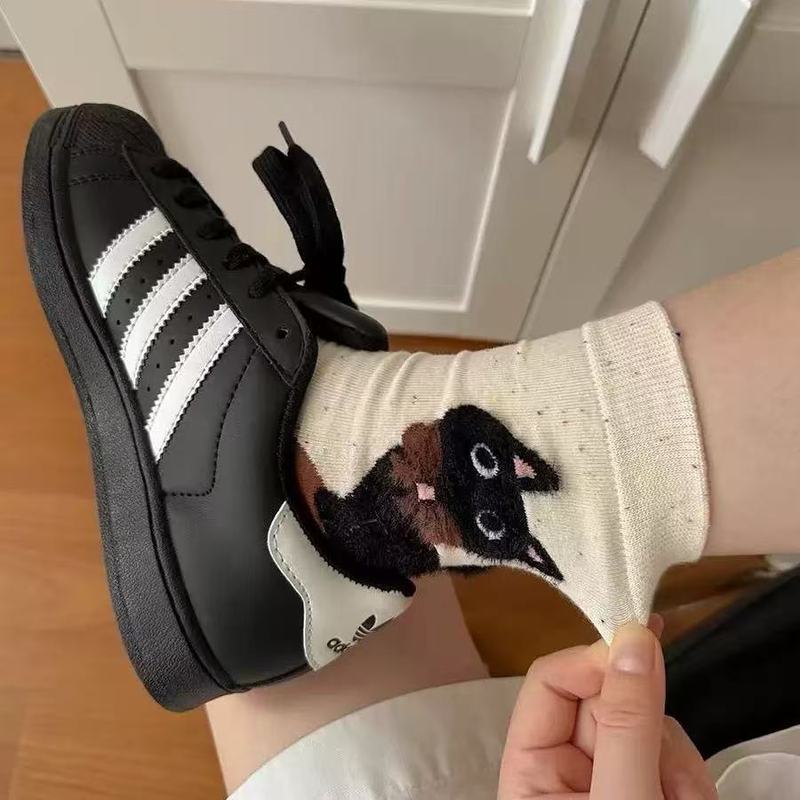 秋季新品简约甜美设计卡通猫咪后跟小猫跟随ins潮高颜值中筒袜子|undefined