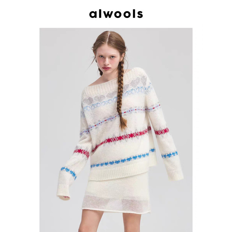 2025 otoño invierno cápsula en forma de cuello Fairy Island atmósfera Jacquard suéter de Navidad para mujeres