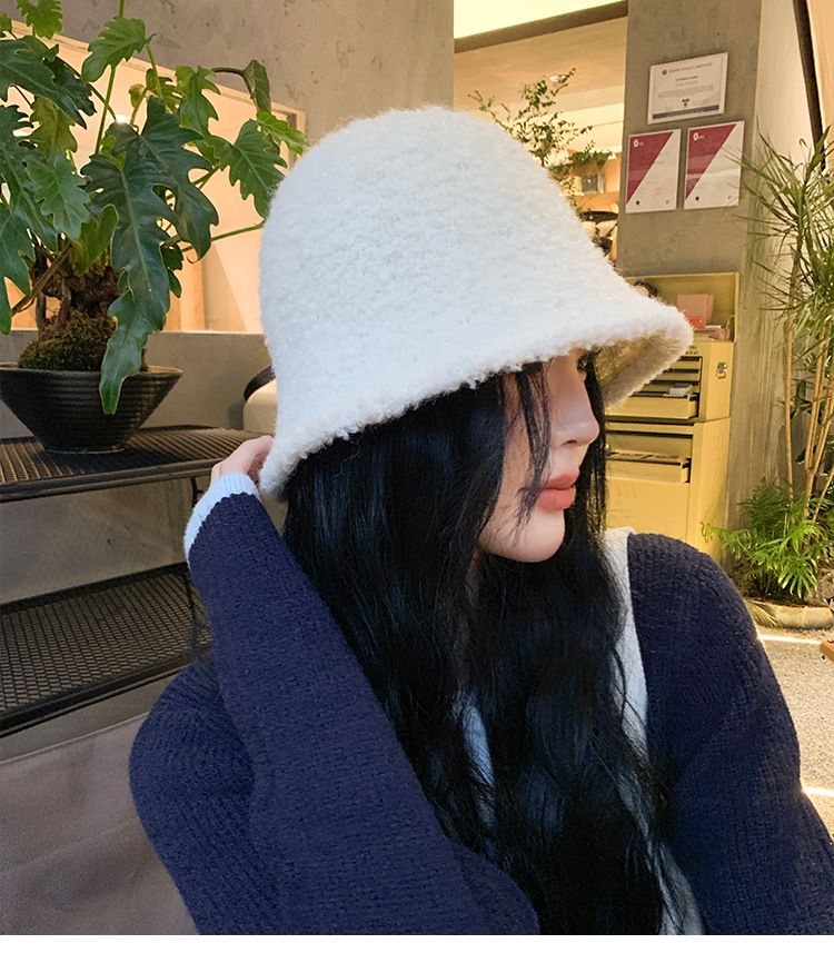 Chapeau seau en peluche pour femmes, couleur unie, Simple, mode coréenne, chaleur extérieure, petit chapeau, nouvelle collection automne et hiver_voghion.com