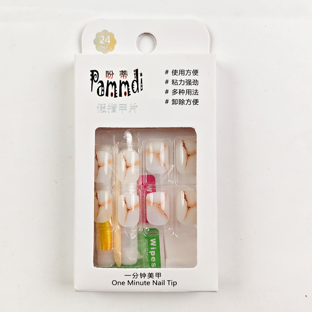 Retro de alta sensación agrietada desgaste de uñas comerciales extranjeras simplificadas y universales 24 piezas de uñas falsas al por mayor image 8