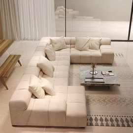 现代简约客厅大小户型沙发意式极简磨砂布泡芙豆腐块巧克力沙发木