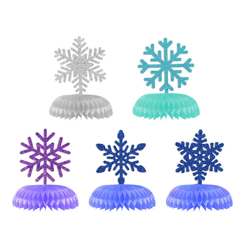 蓝色雪花生日派对装饰雪花拉旗雨丝帘气球生日套装生日派对用品|undefined