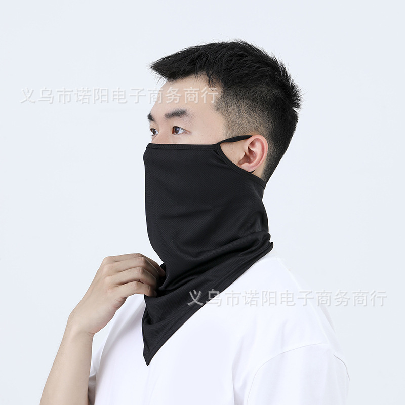 Cross-Border Summer Ice Silk Sun Protection Hood Men's Summer Outdoor Cycling Breathable Mask Hanging Ear Triangle Scarf Face Protection Neck Scarf