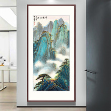 中式玄关装饰画竖幅山水  客厅走廊过道落地艺术画入户玄关山水画