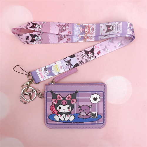 Cartoon Kuromi card holder coin purse card holder work ID holder work ID card lanyard halter neck with key ring