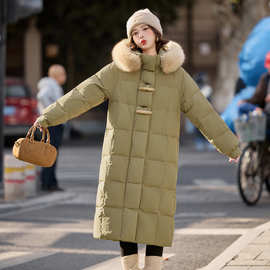 羽绒服2025冬季新款狐狸毛领长款加厚保暖连帽白鸭绒外套 SY8822