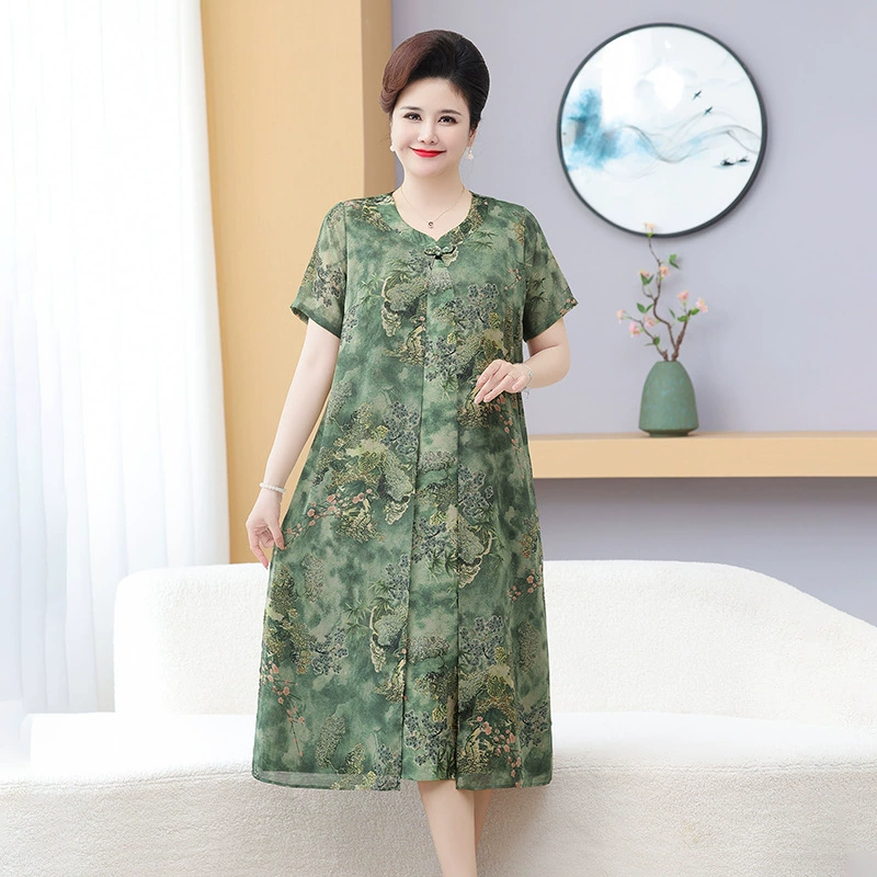 Толстая мама летнее платье с короткими рукавами, тонкое платье с V-образным вырезом