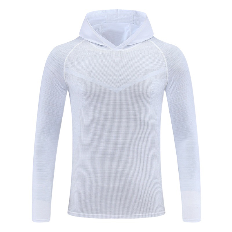 Camiseta de manga larga de primavera y otoño de Los Hombres de Seda de Hielo delgada con capucha transpirable deportes Top suelta casual marca de moda Camiseta de los hombres