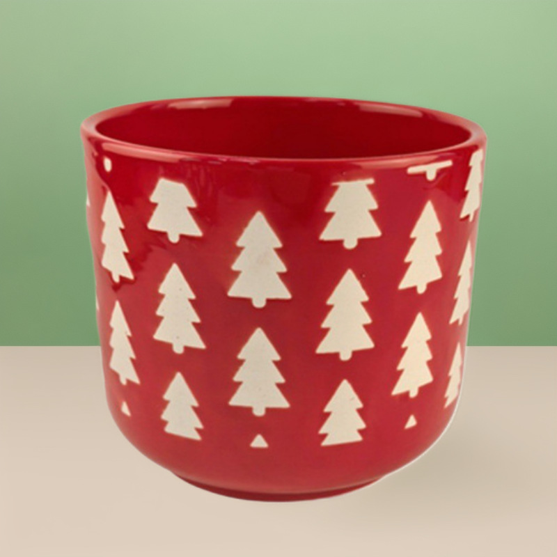 Maceta de cerámica Estilo nórdico, lujo ligero, Navidad creativa, patrón de árbol de Navidad, patrón de hojas, planta verde, planta en maceta de mimosa carnosa