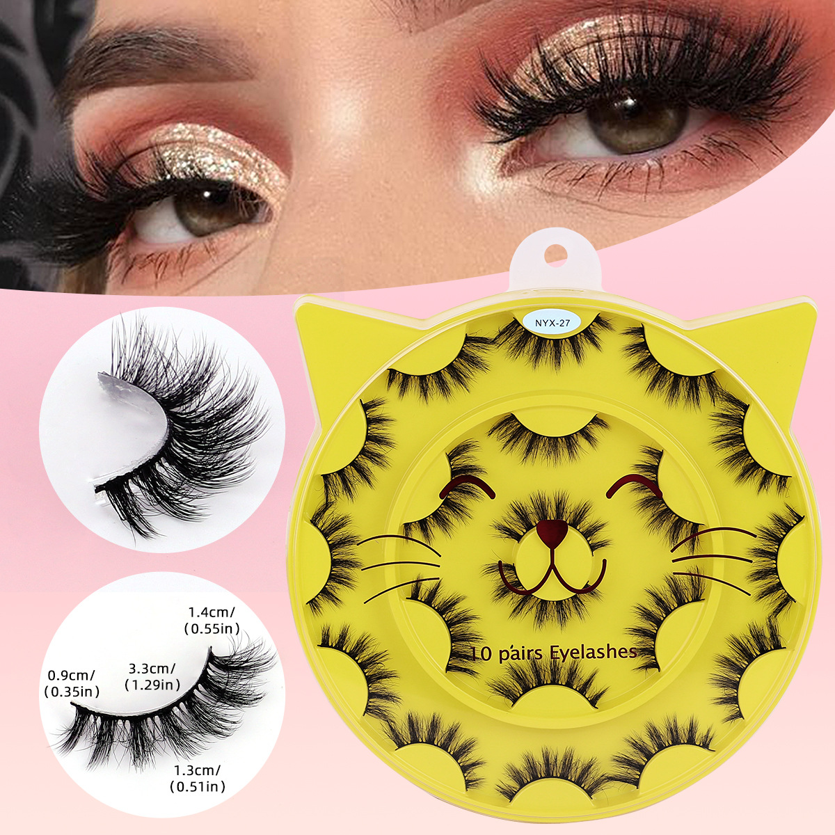 10 pares de pestañas postizas tridimensionales de tallo duro, estilo europeo y americano, pestañas en racimo completas y densas, pestañas postizas de una sola pieza para maquillaje de escenario para maquilladores.