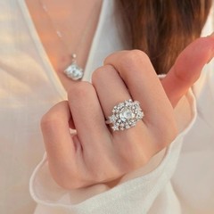 2025新款复古圆钻白月繁星戒指女镶嵌满钻超闪精致感气质开口可调