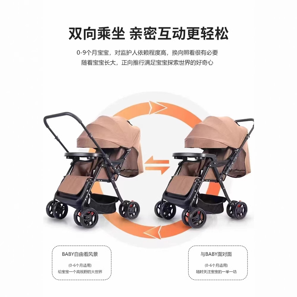 Foreign Trade Baby Stroller Can Be Steered with Four Wheels, Can Sit and Lie Down, Multifunctional One-Button Folding Two-Way Lightweight Stroller