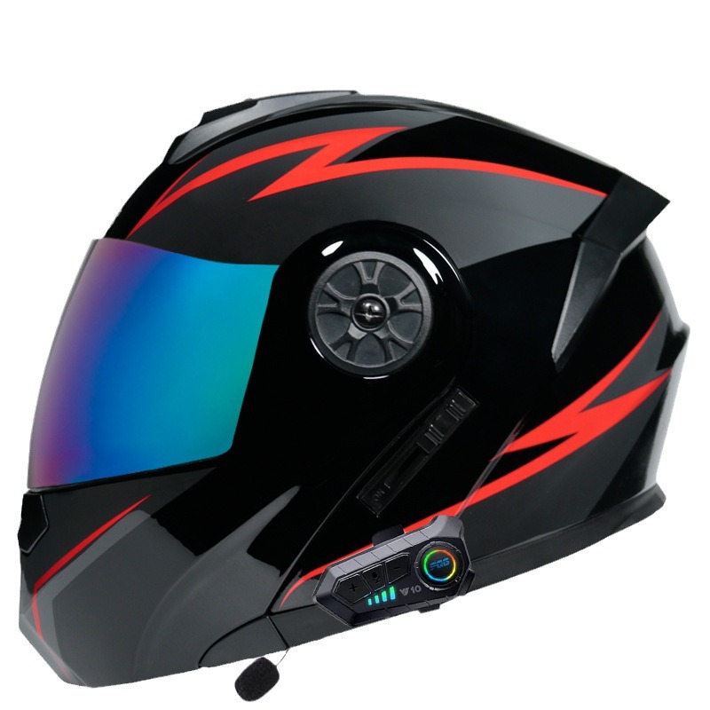 Orz casco no motocicleta casco completo hombres y mujeres de doble lente coche eléctrico Bluetooth expuesto medio casco Otoño e Invierno casco Four Seasons