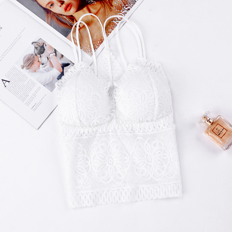 2022 verano inalámbrico con almohadilla en el pecho más tamaño encaje belleza espalda sujetador largo bottoming camisola de las mujeres chaleco