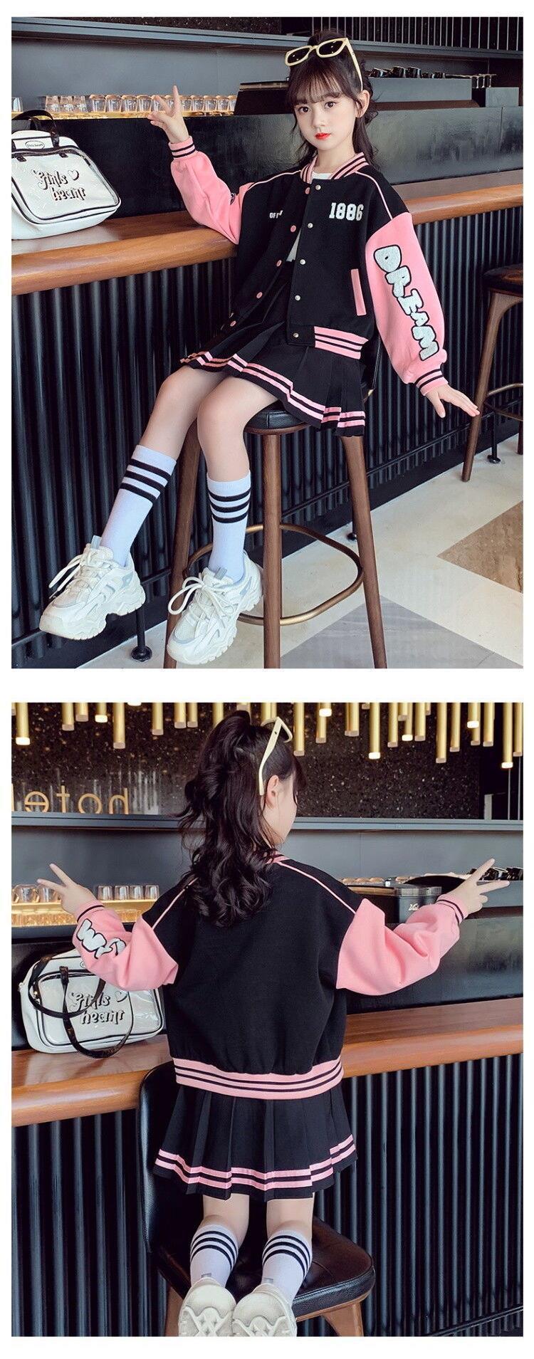 Mädchen-Frühlings- und Herbst-Sportset 2023, neue koreanische Version, Internet-Promi-Baseballjacke, Faltenrock, Kinder_voghion.com