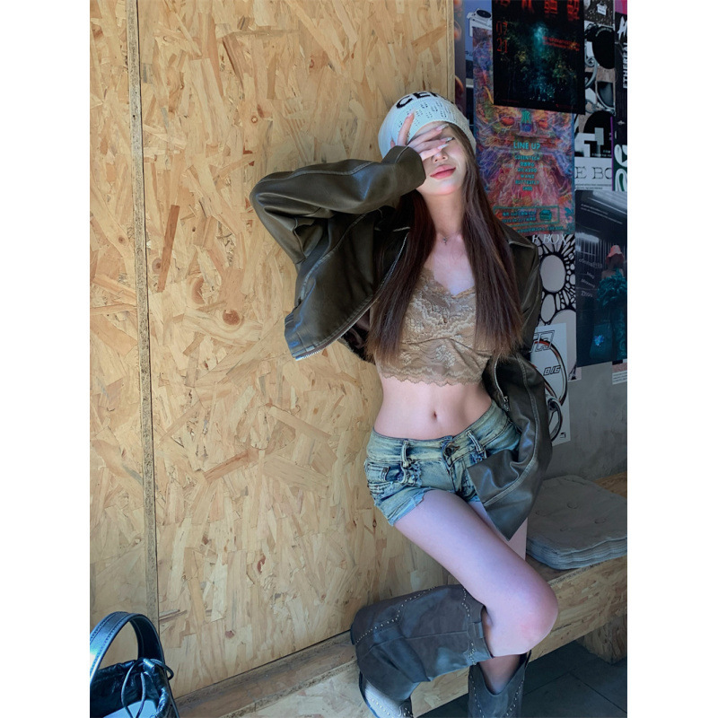 昕可达 超酷帅气棕色皮衣机车夹克美式复古美拉德外套|undefined
