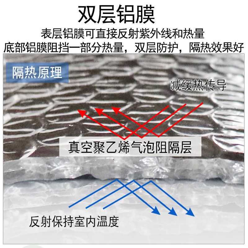 双面气泡镀铝膜房屋楼顶大棚反射隔热遮阳铝箔膜双层保温复合铝膜