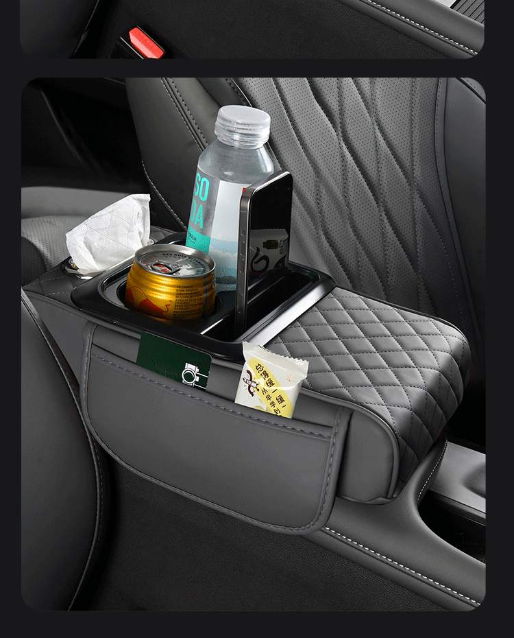 Four-In-One Car Armrest Box Pad, Multi-Functional Storage with Cup Holder, Mobile Phone Pocket, Armrest Box Heightening Pad