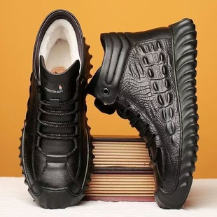 Men's Cotton Shoes with Fleece, 2025 Winter Warm Leather High-Top Men's Shoes, Cold-Resistant Snow Boots, Comfortable Dad Shoes for Men