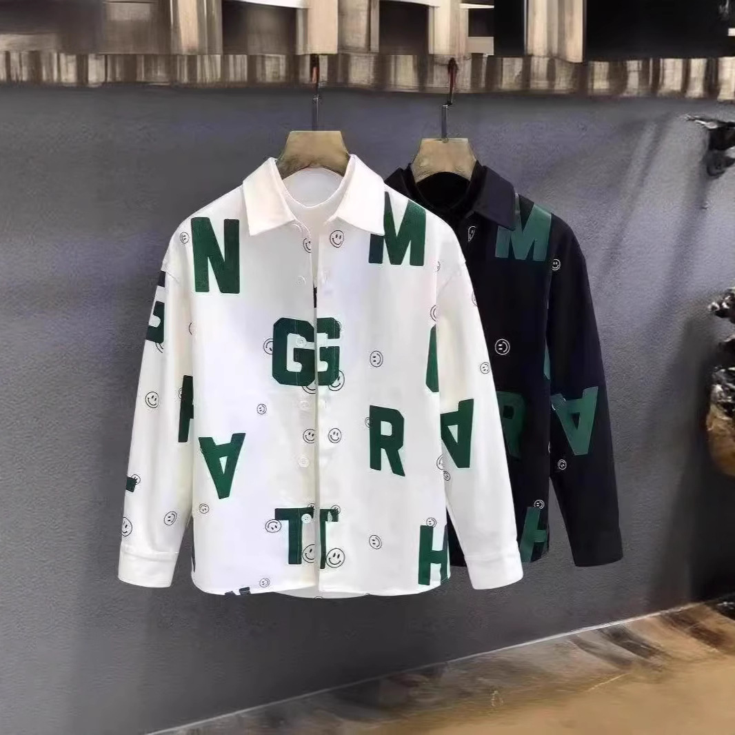 Cross-Border Spring and Autumn New Letter Print Long-Sleeved Shirt Men's Korean Style Versatile Loose Casual Shirt Jacket Trendy