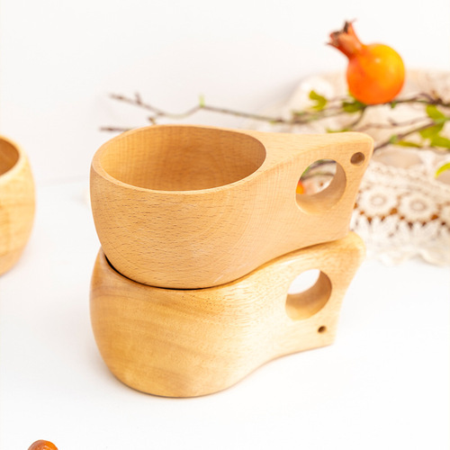 Japanese-style wooden cross-border creative oak and beech camping cup solid wood milk cup household whole wood handy cup water cup