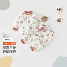 婴儿衣服秋冬款初生宝宝40g薄夹棉分体套装保暖夹棉分体套装