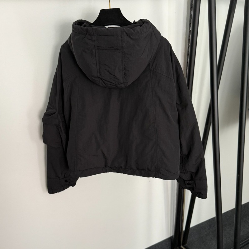 2025新款 中古小香风 胶皮logo工装口袋长袖连帽棉服面包服外套|undefined