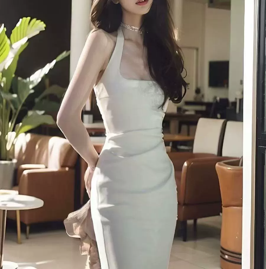 Французское платье с квадратным воротником белое платье с подтяжкой