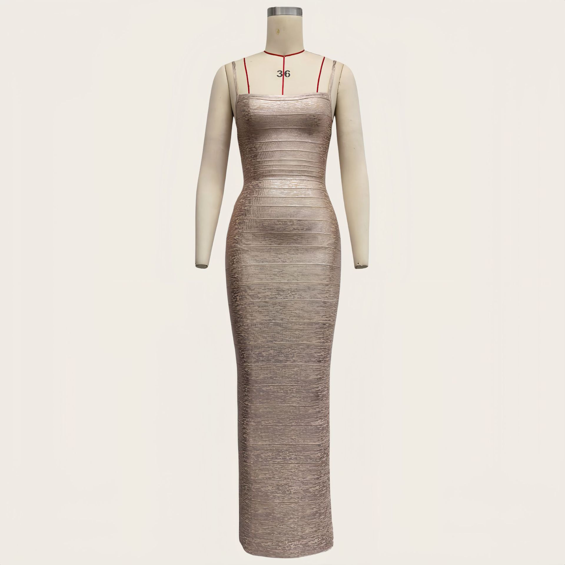 Exportación de comercio exterior marca etiquetado calidad champán oro banda banda vestido vestido de fiesta