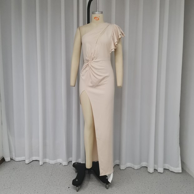 Women Clothing Hollowed out off Shoulder Ruffled Dress