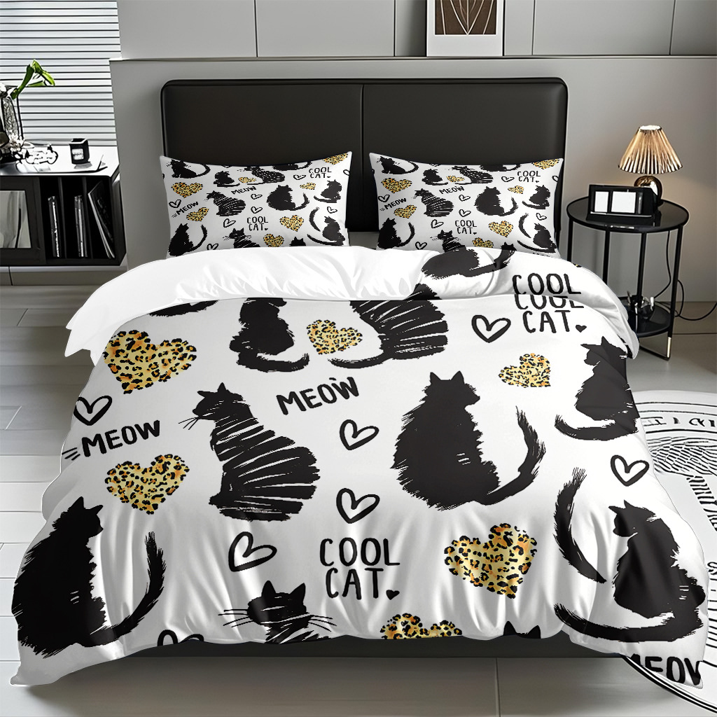 Transfronterizo piel transpirable abrasión caricatura gatito kit de edredón de impresión digital fuente de fábrica adaptada TEMU JIT