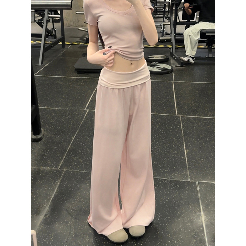 95% Cotton Foldable Waistband Drapey Wide-Leg Pants for Women, Summer Thin High-Waisted Hip-Lifting Petite Relaxed Fit Sports Pants 95% Cotton Foldable Waistband Drapey Wide-Leg Pants for Women, Summer Thin High-Waisted Hip-Lifting Petite Relaxed Fit Sports Pants