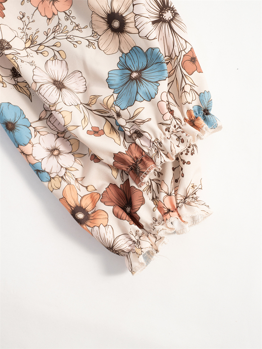 Printed round Neck Lantern Sleeve Frill Loose Casual Dress Autumn 11 Printed round Neck Lantern Sleeve Frill Loose Casual Dress Autumn
