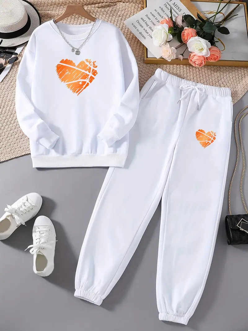 Women's Long Sleeved Heart Patterned Pant Set Casual Style_voghion.com