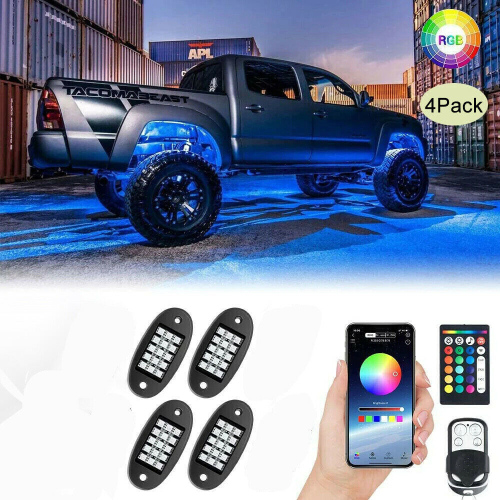 Transfronterizos dedicados a la lámpara de chasis de automóviles LED, un remolque, cuatro luces de atmósfera, música colorida, decoración de control remoto Bluetooth RGBAPP
