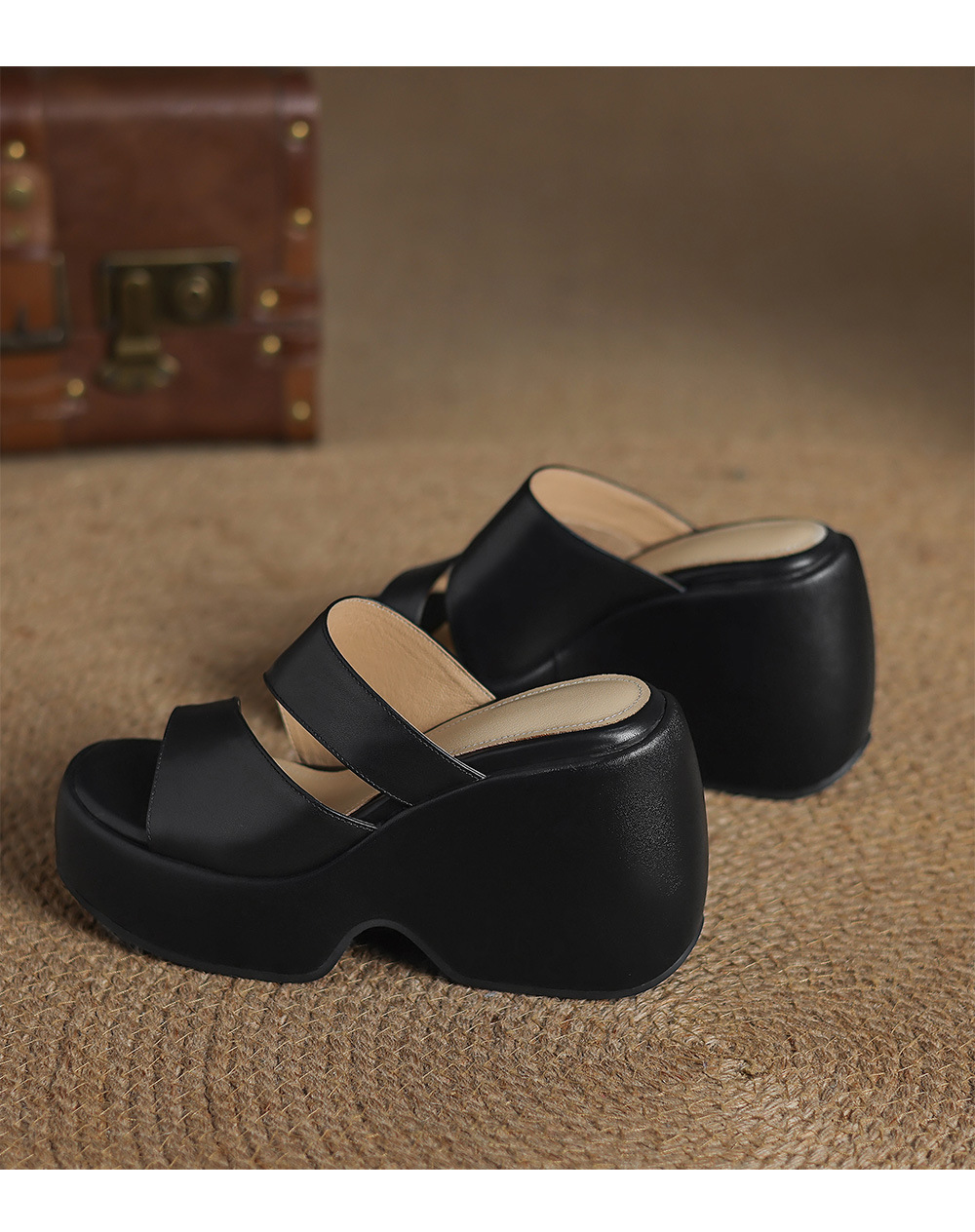 Dép sandal nữ đế xuồng một dây phong cách châu Âu, gót cao 7 cm — đen chi tiết 16