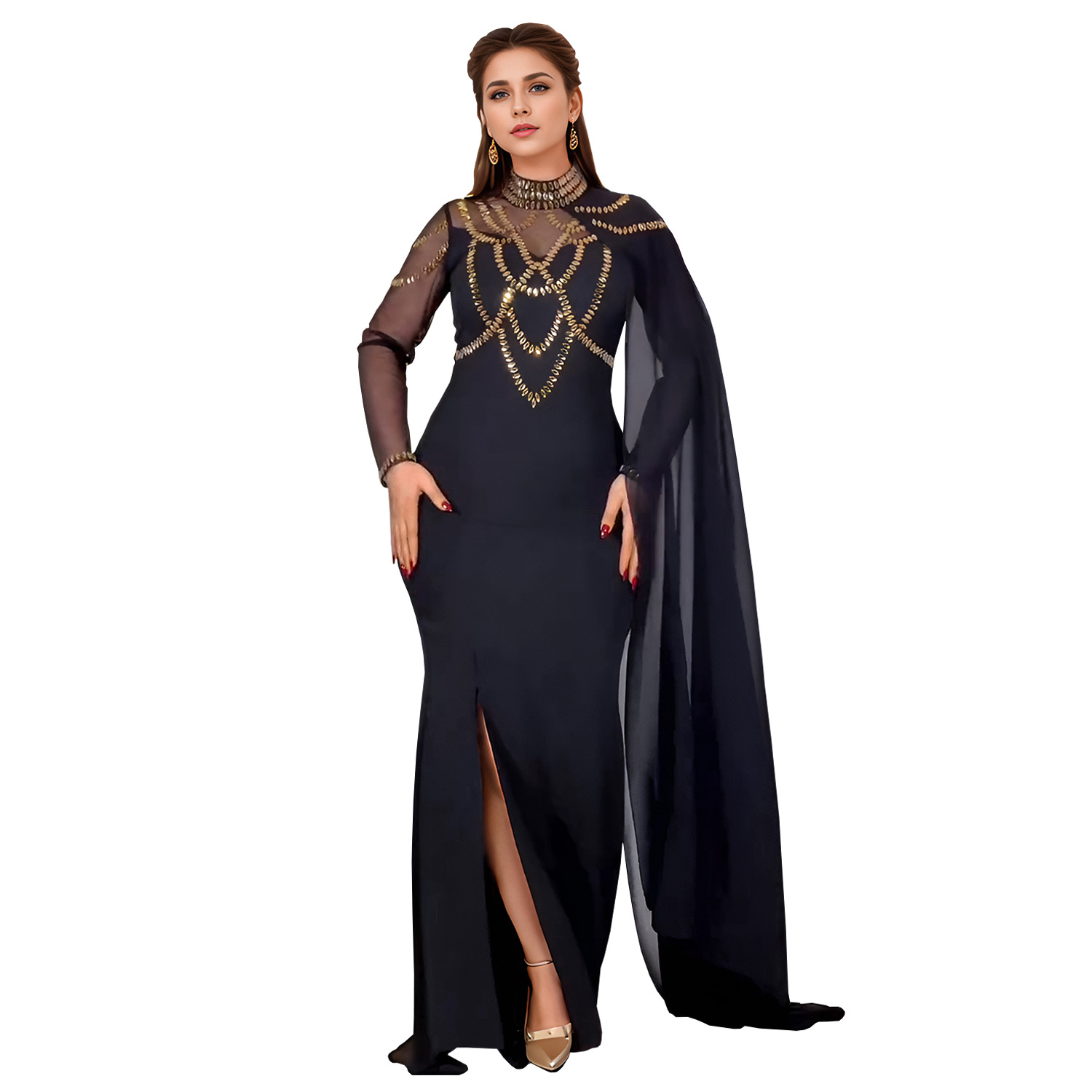C7260 Cross-border AliExpress Amazon Ropa de mujer de moda europea y americana Elegante vestido de chal de brazo delgado de diamantes calientes image 8