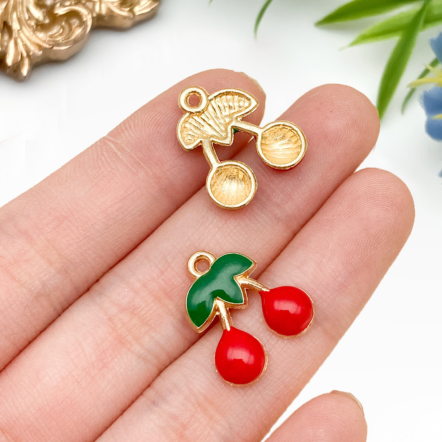 23439-MLN-kc金红色滴油锌合金水果樱桃17x15x