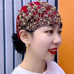 洋気の薄い梅の花のビーズの通気性のネットの紗の頭の帽子のお母さんの頭のティッシュの帽子は白髪の帽子のファッション的な手作業を遮ります。
