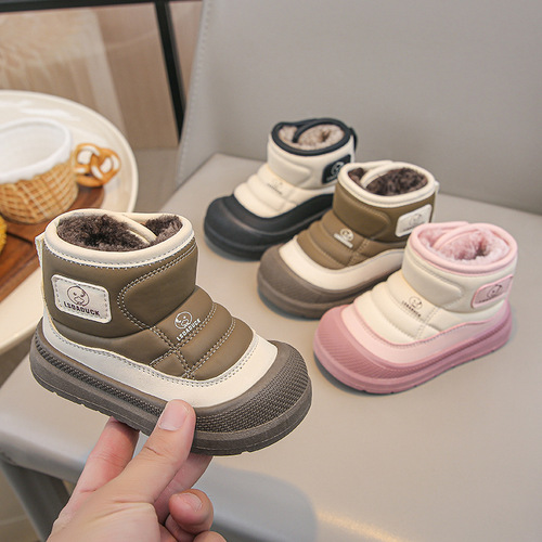 Girls 'snow boots with thickened leather and waterproof ankle boots for boys' new cold-proof and warm-keeping children's bread shoes