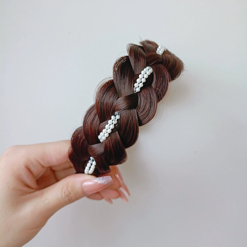 handmade wig headband with pigtail, scalloped hair accessory, matte silk, Ø≈15 cm