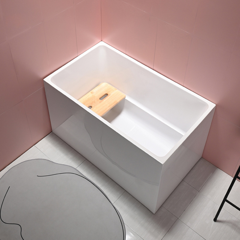 Acrylic Square Japanese-Style Small Bathtub with Detachable Seat Board, Trendy Deep Bubble Bath Seat Type