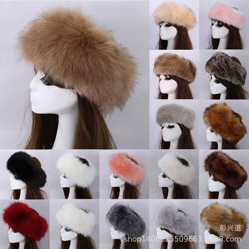 2022 imitation fur European and American popular headgear fox fur head ring fur fur hair ring Russian cap thickening
