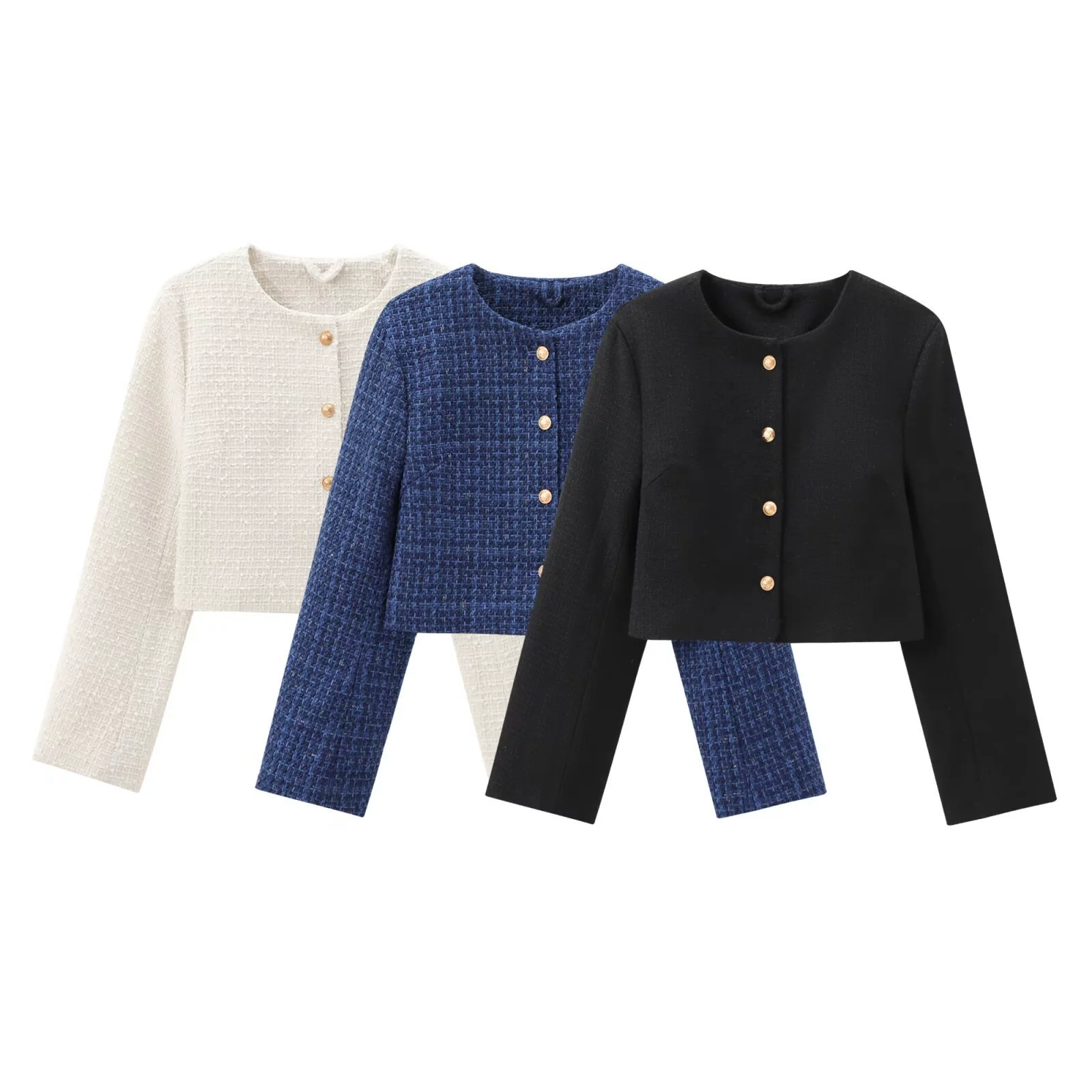 PB & ZA женская одежда, осень 2023, новая однобортная короткая куртка с круглым вырезом и петлями 1228992, модная и самая последняя для сочетания