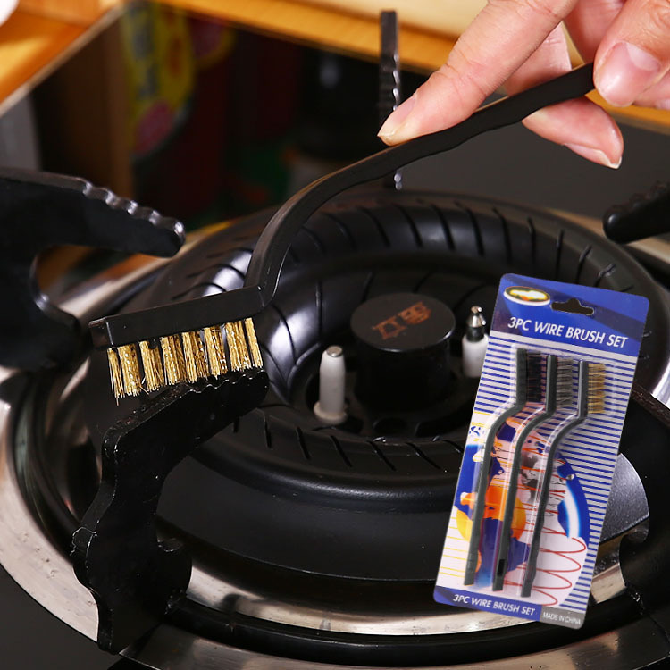 Kitchen Countertop Stove Cleaning Brush Three-Piece Set Gas Stove Brush Range Hood Gap Cleaning Tool Pot Bottom Brush