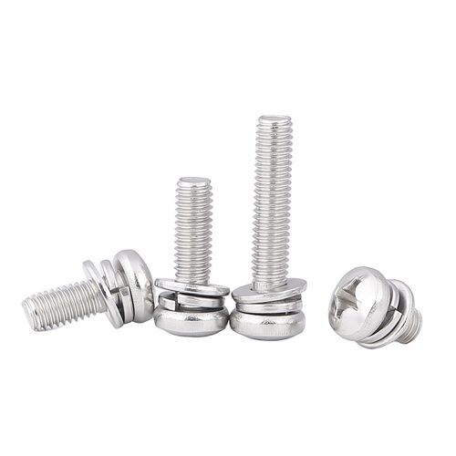 Factory direct 304 stainless steel cross pan head round head three combination screws M2M3M4M5M6M8 GB9074.8