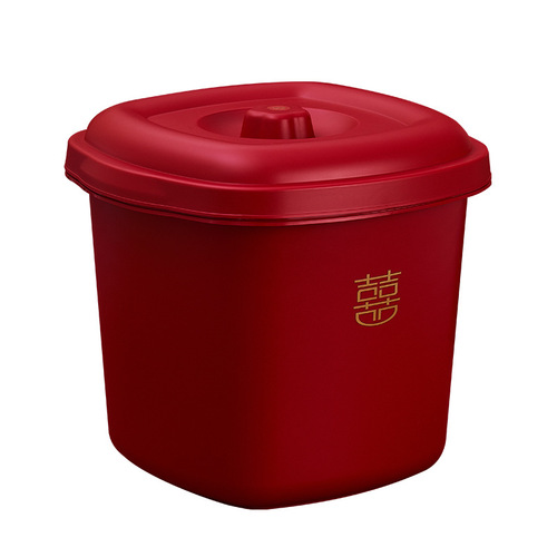Chinese-style wedding dowry supplies for the bride, red rice storage bucket with happy characters, dowry bucket for children and grandchildren, household rice jar and rice box wholesale