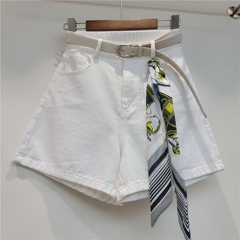 Pantalones Cortos de Mezclilla de Tiro Alto y Pierna Ancha de Mezclilla, Tiro Alto, para Uso Casual